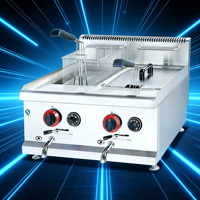 En stock: Freidora de gas de sobremesa con tanque doble de 14L+14L para patatas fritas, costillas de cerdo y pollo.
