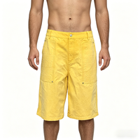 Jorts de mezclilla personalizados de verano para hombre, de pierna ancha estilo globo, corte holgado, patrón liso, estilo recto, cintura media