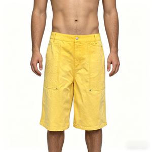 <b>Customized</b> Summer Denim Jorts for Men Wide <b>Balloon</b> Leg Baggy Fit Solid Pattern Straight Style Jorts Mid Waist - Product Image 1