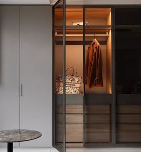 Fashion L-Shape Modern Simple Bedroom Storage Furniture <b>Wardrobes</b> Assembly Wooden Gray <b>Wardrobe</b> Cabinet with Glass Door - Product Image 2