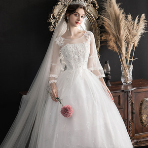 Robes <span class=keywords><strong>de</strong></span> <span class=keywords><strong>mariée</strong></span> <span class=keywords><strong>grande</strong></span> <span class=keywords><strong>taille</strong></span>, <span class=keywords><strong>robe</strong></span> <span class=keywords><strong>de</strong></span> soirée style coréen, manches trois-quarts, manches évasées, tempérament, <span class=keywords><strong>robe</strong></span> <span class=keywords><strong>de</strong></span> <span class=keywords><strong>mariée</strong></span> principale blanche - Product Image 4