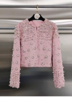 Ensemble 2 pièces élégant pour femme 2026 : Manteau à col rond et manches longues orné de perles, et robe longue sans manches coupe trapèze