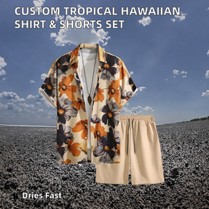 ชุดเสื้อและกางเกงขาสั้นถักลายฮาวายแบบสั่งทำพิเศษ ระบายอากาศได้ดี แห้งเร็ว ลายปัก พิมพ์ลาย ไซส์ใหญ่ สำหรับฤดูใบไม้ผลิและฤดูร้อน - Product Image 2