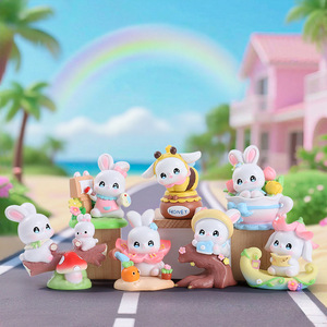 Vente en gros de petites figurines de lapin secret avec des fleurs, décoration mignonne pour filles, artisanat en résine créatif, décoration, boîte mystère à l'aveugle, jouets d'exposition - Product Image 5