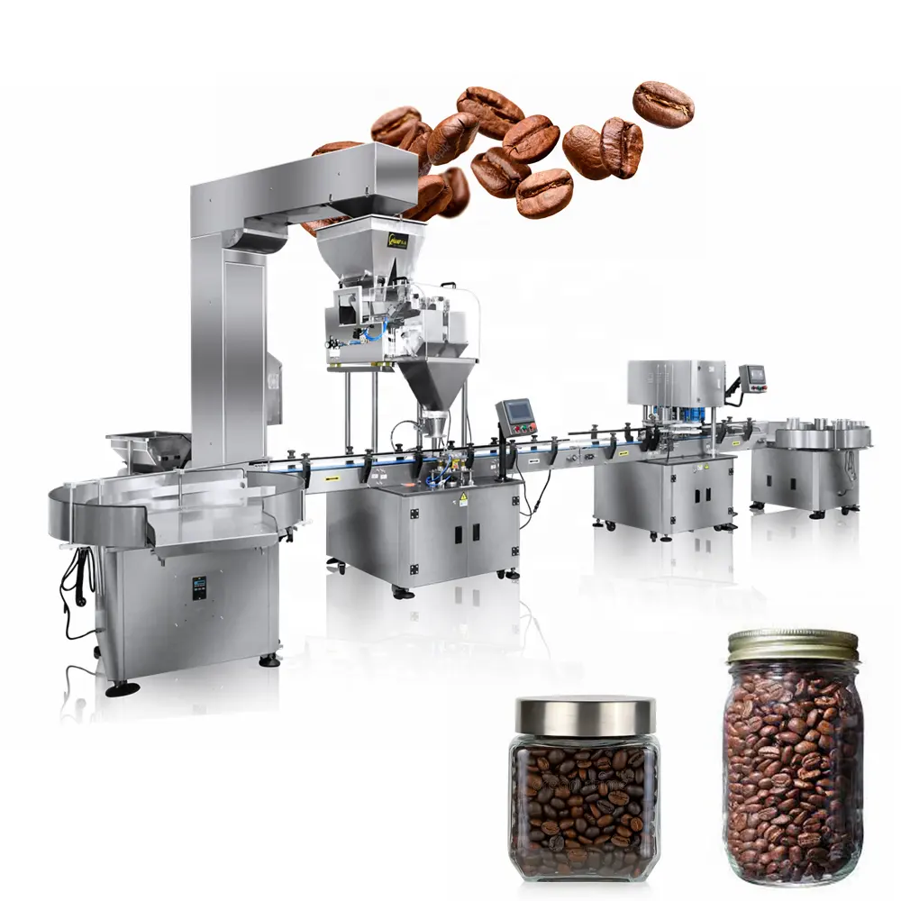 Llenado automático de tarros/botellas, tapado, sellado, máquinas de pesaje para productos granulados, caramelos de goma, granos de café