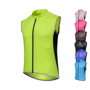 Hot Sale Solid Color Unisex Neon <b>Stand</b> Collar Full Zip Sleeveless Vest With Arc Hem for Outdoor <b>Cycling</b> Fitness Night Riding - Product Image 1