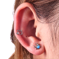 Boucles d'oreilles clous en titane ASTM F136 avec opale pour femme, clous d'oreille en cartilage avec filetage interne, bijoux d'Halloween