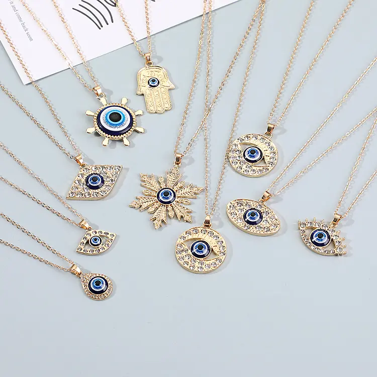 Bohomia Women Kolye Necklace Dainty Eye Hamsa Snowflake Charm Turkish Evil Eye Pendant Necklace for Girls Gift