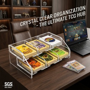 Organizador de Cartas Acrílico Transparente Premium de 2 Niveles con Múltiples Ranuras para Almacenamiento de Cartas de Juegos de Mesa como <span class=keywords><strong>Catan</strong></span> - Product Image 4