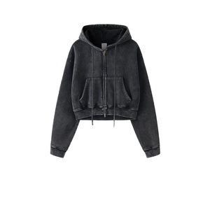 Sudadera con Capucha para Mujer TKAN415D, Estilo Nuevo, Tela de Alta Calidad, Estilo Urbano, Cierre de Cremallera, Corte Ajustado, Informal, Gruesa, Vintage, Lavada - Product Image 2