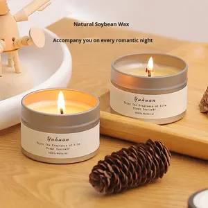 Vela Aromática de Larga Duración para Interiores, 100% Cera de Soja Natural, Aroma Yuhuan, en Lata Cilíndrica Decorativa - Product Image 1