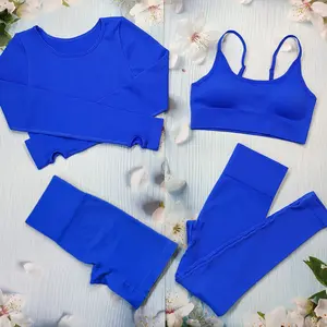 Benutzer definierte LOGO gerippte nahtlose Yoga-Sets Atmungsaktive Active Wear Set Frauen Gym Fitness-Sets Großhandel Athletic Wear Workout-Kleidung
