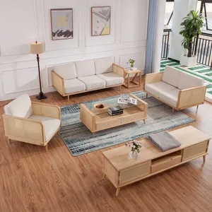 北欧风格布艺沙发商用家具胡桃木实木1 + 2 + 3座瓦比-萨比家庭酒店沙发