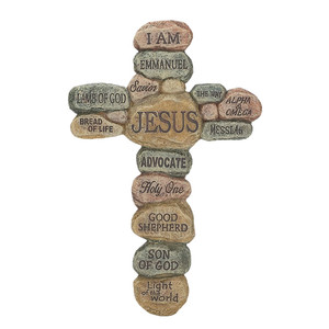 Guijarros decorativos <span class=keywords><strong>de</strong></span> resina <span class=keywords><strong>de</strong></span> 10 pulgadas, Cruz colgante <span class=keywords><strong>de</strong></span> pared con los nombres <span class=keywords><strong>de</strong></span> Jesús - Product Image 1