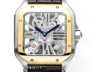 Montre mécanique automatique élégante et tendance avec bracelet en cuir de crocodile noir mat et couronne incrustée de spinelle synthétique - Product Image 2