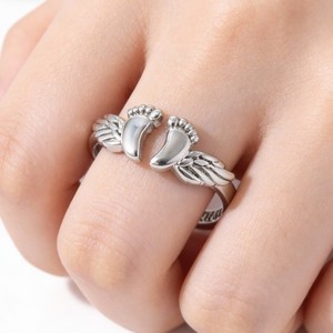 <span class=keywords><strong>Anillo</strong></span> de Mamá Ángel, Oro y Cobre, Elegante, Grabado con Huellas de Bebé, Corazón Romántico, Anillos Abiertos de Doble Capa para Mujer, Fiesta, Día de la Madre - Product Image 4