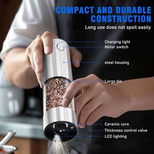USB Rechargeable Electric Eco-Friendly Stainless Steel Modern <b>Square</b> Portable Pepper Mill Automatic Electronic Salt Pepper Mill - Product Image 3
