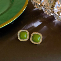 Boucles d'oreilles pendantes géométriques en alliage vert, grandes créoles en forme de fleur émaillées pour femme – Offre Spéciale
