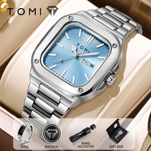 นาฬิกาข้อมือผู้ชาย <span class=keywords><strong>TOMI</strong></span> Square Gold Luxury Sport Charm สายสแตนเลส หน้าปัดโลหะผสม ระบบควอตซ์ - Product Image 1