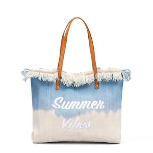 Nouveau design, vente en gros, grands sacs à bandoulière pour la plage, sac fourre-tout en toile brodé en coton pour femmes avec pompon - Product Image 3