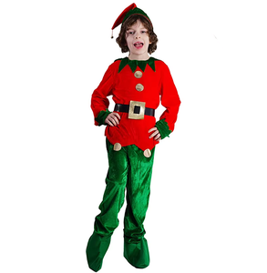 Luolan Children's Christmas <strong>Elf</strong> Princess <strong>Costume</strong> Green and Red Outfit for Boys and Girls Party Polyester S/M/L - Product Image 4