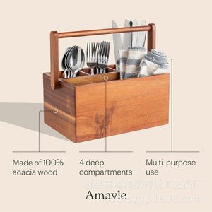 Caja de almacenamiento de madera Amavle de 9x6x4.5 pulgadas con compartimentos para organizar utensilios de cocina - Product Image 2