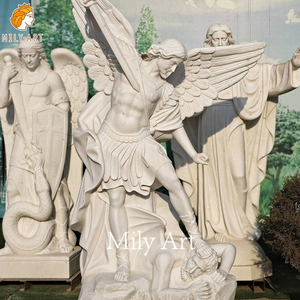 Escultura de mármol tallado a mano de tamaño real para exteriores, escultura de St Michael Archangel, <span class=keywords><strong>estatua</strong></span> de Slaying the Devil - Product Image 2