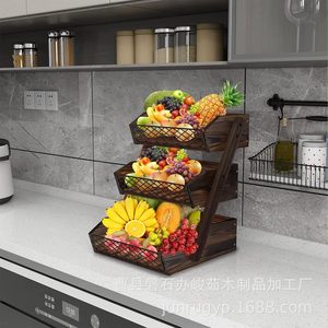 Wooden Multi Layer Storage Rack Trapezoid Shape <b>Standing</b> Type For Kitchen Food Snack <b>Vegetable</b> Fruit Organizer - Product Image 3