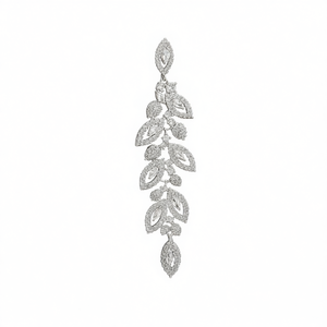 Boucles d'oreilles de luxe en or blanc pour femmes, cristal, strass, serti de pierres, forme de plante, bijoux de mariage, argent 925 - Product Image 1