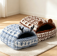 Lit pour chat douillet en forme de grotte, maison pour animaux de compagnie fermée et chaude pour l'hiver, coussin amovible et lavable pour petits chiens et chats