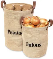 Jute Storage Bag with Leather Handle, Potatoes and Onions