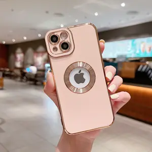 Funda de TPU suave a prueba de golpes con logotipo para iPhone, funda de teléfono de lujo 6D con protección de lente a la moda para iPhone 11/12/13/Pro/Max