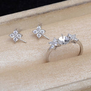 Boucles d'oreilles en argent 925 à aiguille droite, accessoires de bijoux en perles DIY, support vide pour ensembles de bijoux semi-finis carrés de 8-9 mm, tendance - Product Image 2