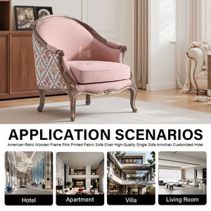 <span class=keywords><strong>Fauteuil</strong></span> de salon en bois rétro américain avec tissu imprimé <span class=keywords><strong>rose</strong></span>, durable, écologique, personnalisable pour la maison, le bureau, la villa, l'hôtel, l'appartement - Product Image 3