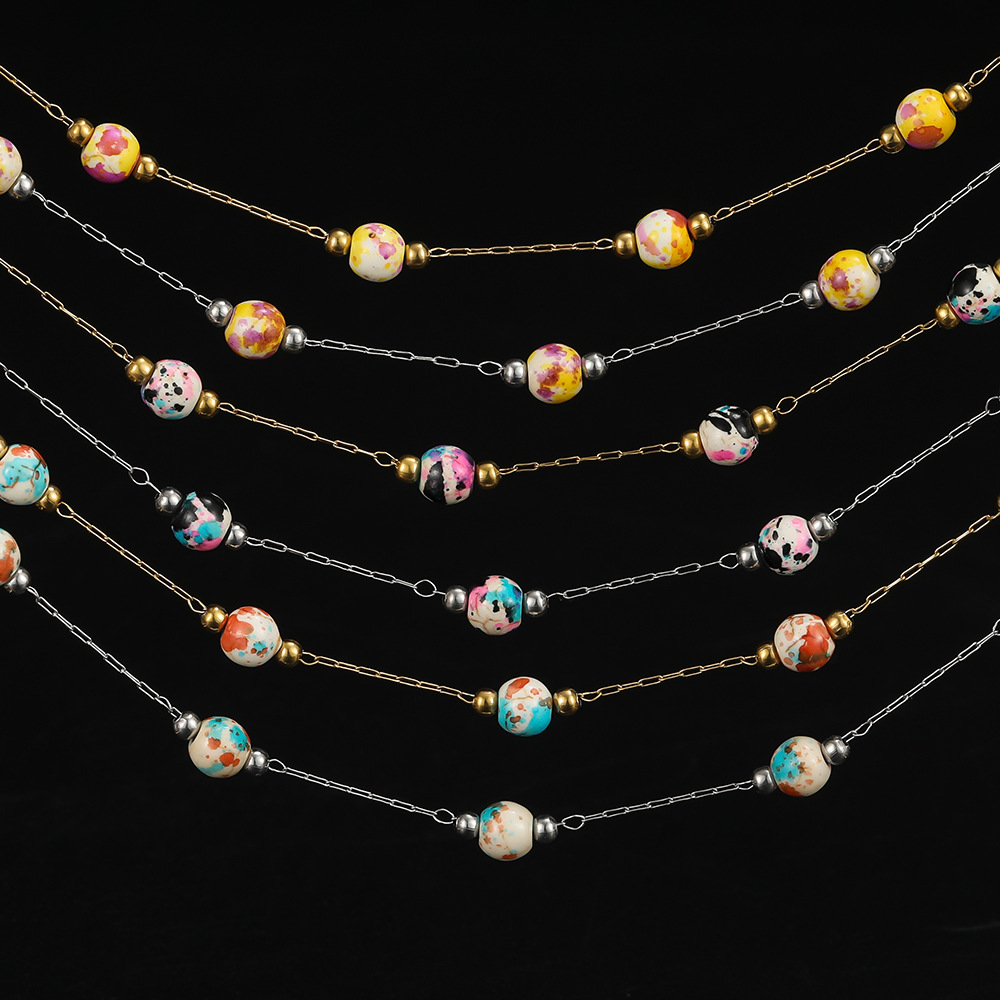 6mm Porcelain Beads Chain Vacuum Color-preserving Plating Stainless Steel Chain for Jewelry Making Findings