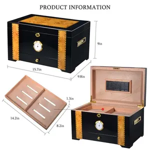 Factory Luxury Cigar Storage Box Cigar Humidifier Hygrometer Spanish Cedar Wood Interior Desktop Case Lock Accessory Humidor