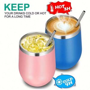Gobelet isotherme en acier inoxydable de 12 oz, forme œuf, avec revêtement poudré, personnalisable avec logo, pour café, vin ou autres boissons. - Product Image 3