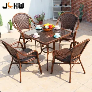 Factory price high quality leisure outdoor patio dining chair wicker high back rattan chair stackable garden chair