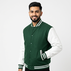 Vestes de baseball universitaires pour hommes grande taille avec broderie personnalisée et écussons en chenille, vestes Letterman en polaire Safari - Product Image 1