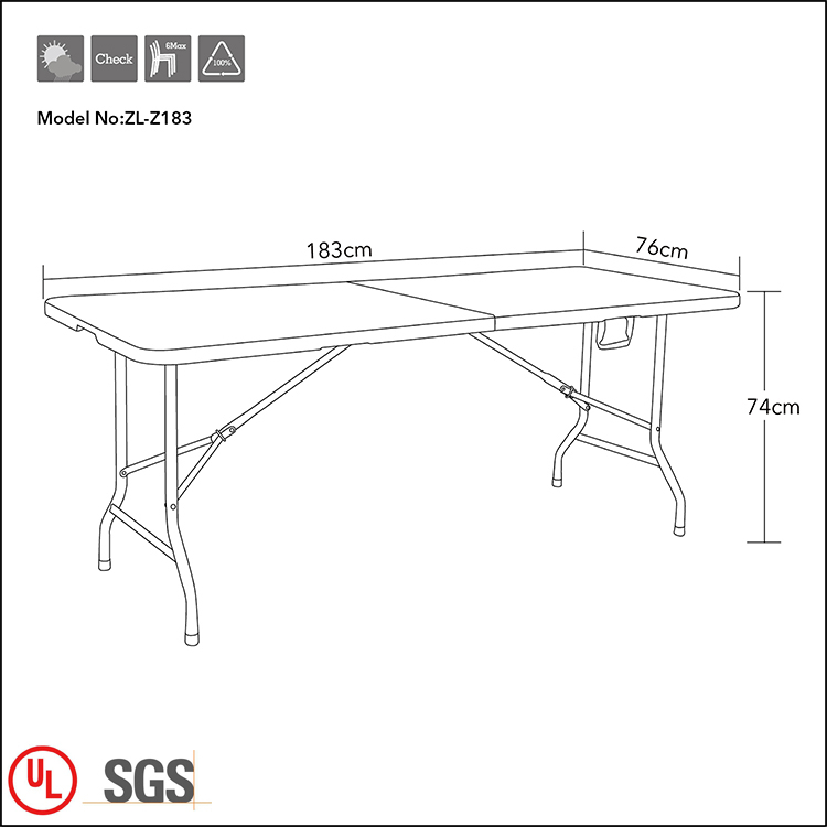 Venta caliente moderno de plástico plegable al aire libre plegable en la mitad de la mesa de comedor