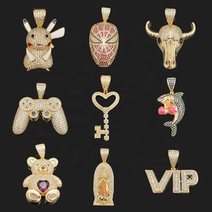 Pendentifs Hip-Hop en laiton plaqué or, sertis de zircone cubique, motifs lettres, animaux, ours, croix, pour collier DIY - Product Image 4