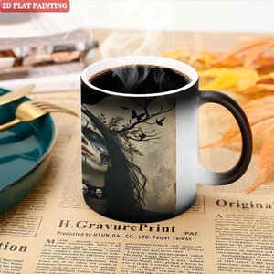 Curved Handle Mug 11oz Frosted Black <b>Ceramic</b> Heat Sensitive Daily Use <b>Cup</b> - Product Image 5