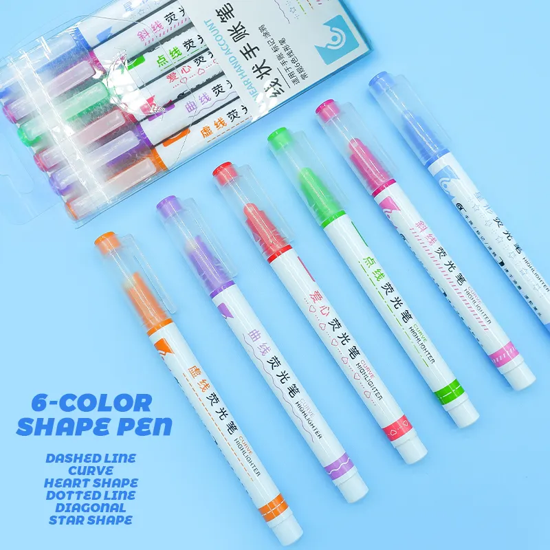 6 Kleuren Graffiti Curve Markeerstift Set Custom Fluorescerende Inkt Marker Pen