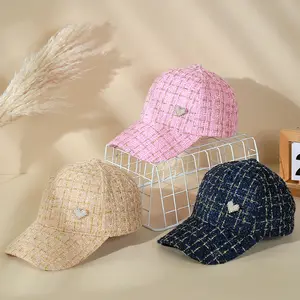 Senhoras personalizadas Checkered Golden Thread Coração Casual Xadrez Baseball Cap Hat Para As Mulheres