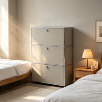 Mueble de Almacenamiento Modular de 3 Niveles con Puerta Abatible con Cerradura, Aparador con Marco de Acero Inoxidable, Mueble Auxiliar para Dormitorio