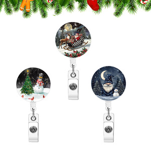 Crystal Santa Claus ID Keychain Snowman Belt <b>Clip</b> Round ABS Employee Badge Easy-Pull <b>Buckle</b> Wholesale - Product Image 3