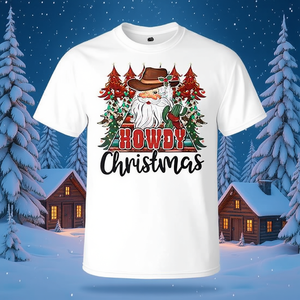 Camiseta Unisex de Manga Corta con Cuello Redondo, Diseño Navideño de Vaquero del Oeste, Promocional para Adultos - Product Image 3