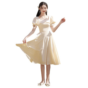 Bridesmaid Dresses Champagne Color A-Line Sweetheart Neckline Vintage Style Wedding Party Women's Dress - Product Image 5