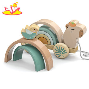 Carro di decorazione per uccelli W05B246 in legno <span class=keywords><strong>arcobaleno</strong></span> Pull-lungo giocattolo con ruote mobili - Product Image 2