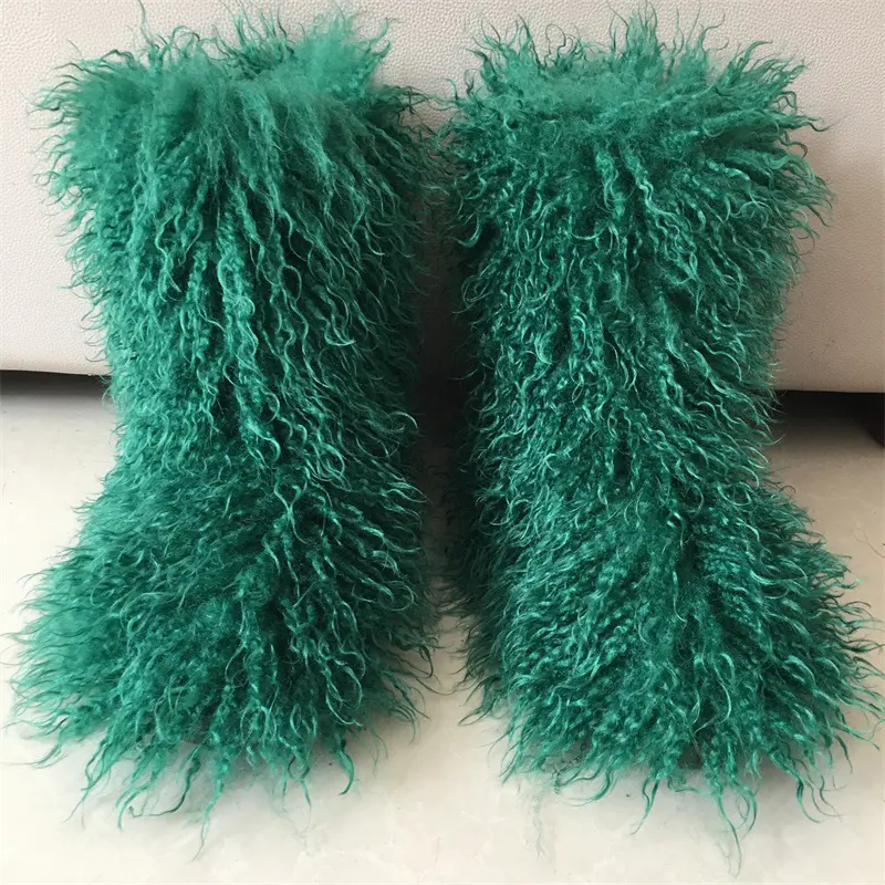 Роскошные модные зимние ботинки из искусственного монгольского меха, женские и мужские домашние ботильоны для снега, пушистые зимние ботинки из монгольского меха для женщин